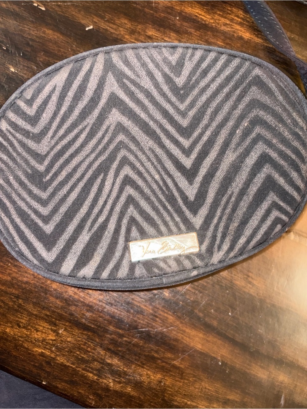 Vera Bradley Black Zebra Flock Print Oval Crossbody Bag